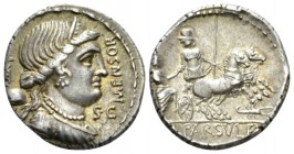 L. Farsuleius Mensor. Denarius circa 75, AR 18mm., 4.02g. MENSOR Diademed and draped bust of Libertas r.; behind, LVIII / pileus. Below chin, S·C. Rev...