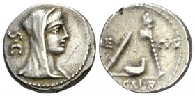 P. Sulpicius Galba Denarius 69, AR 17mm., 3.98g. Veiled and diademed head of Vesta r.; behind, S·C. Rev. AED – CVR Knife, culullus and axe. In exergue...