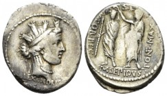 M. Aemilius Lepidus. Denarius 61, AR 17mm., 3.90g. Female head r., wearing turreted diadem; below, ALEXSANDREA. Rev. PONF·MAX· – TVTOR·REG Togate figu...