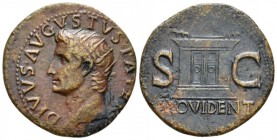 Divus Augustus. As circa 22-30, Æ 28.5mm., 10.70g. DIVVS AVGVSTVS PATER Radiate head l. Rev. Altar-enclosure with double-panelled door; in exergue, PR...