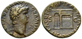 Nero, 54-68 As circa 65, Æ 25.5mm., 9.18g. Laureate head r. Rev. Temple of Janus with garland hung across closed double doors l. and latticed windows ...