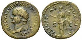 Vespasian, 69-79 Dupondius circa 74, Æ 27mm., 11.25g. Radiate head l. Rev. FELICITAS PVBLICA Felicitas standing l., holding caduceus and cornucopia. R...