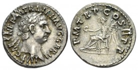 Trajan, 98-117 Denarius circa 98-99, AR 18.5mm., 3.47g. Laureate head r. Rev. Victory seated l., holding patera and palm. RIC 10. C 213. 

Old cabin...