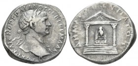 Trajan, 98-117 Tridrachm Bostra circa 112-114, AR 23mm., 10.57g. Laureate and draped bust r. Rev. Cult image of Artemis Pergaia within distyle temple ...