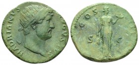Hadrian, 117-138 Dupondius circa 125-128, Æ 28.5mm., 11.49g. Radiate head r., with drapery on l. shoulder. Rev. Fides standing r., holding corn ears a...