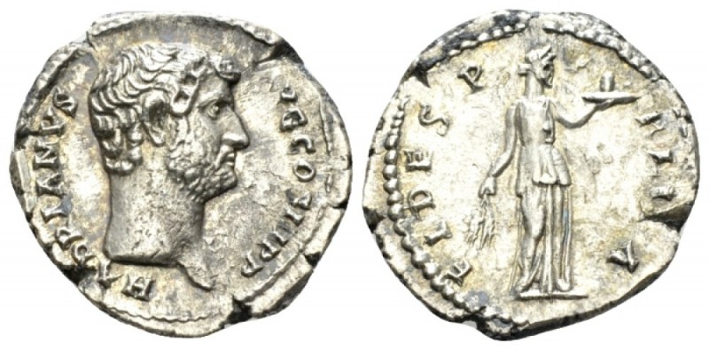 Hadrian, 117-138 Denarius circa 134-138, AR 19mm., 2.98g. Bare head r. Rev. Fide...