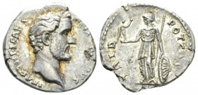 Antoninus Pius caesar, 138. Denarius circa 138, AR 18.5mm., 3.28g. Denarius Rome 138, AR Bare head r. Rev. Minerva standing l., holding Victory and sp...