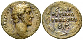 Antoninus Pius, 138-161 As circa 145-161, Æ 26mm., 8.76g. ANTONINVS AVG PI – VS P P TR P COS IIII Laureate and draped bust r. Rev. S P Q R / OPTIMO / ...