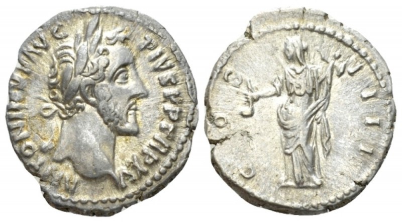 Antoninus Pius, 138-161 Denarius circa 151-152, AR 18mm., 3.34g. AR Laureate hea...