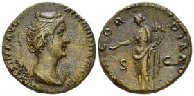 Faustina senior, wife of Antoninus Pius As circa 138-140, Æ 25.5mm., 12.92g. Draped bust r. Rev. Concordia standing, holding patera. C 152. RIC 1088....