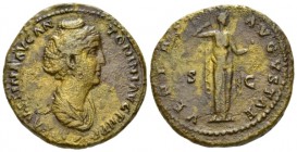 Faustina senior, wife of Antoninus Pius As circa 138-141, Æ 27.5mm., 11.98g. Draped bust r. Rev. Venus standing r., holding apple. C 283. RIC 1097.
...