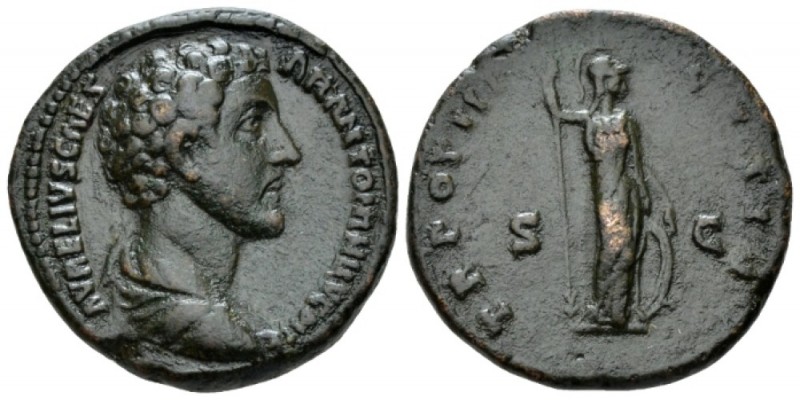 Marcu Aurelius Caesar, 139-161 As circa 147, Æ 27.5mm., 11.45g. Bare-headed, dra...