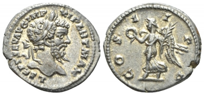 Septimius Severus, 193-211 Denarius circa 198-202, AR 20mm., 3.18g. Laureate hea...