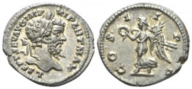 Septimius Severus, 193-211 Denarius circa 198-202, AR 20mm., 3.18g. Laureate head r. Rev. Victory standing l., holding wreath and branch. C 96. RIC 12...