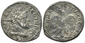 Septimius Severus, 193-211 Tetadrachm Laodicea ad Mare circa 208-209, AR 27.5mm., 10.42g. Laureate and draped bust r. Rev. Eagle standing facing, head...