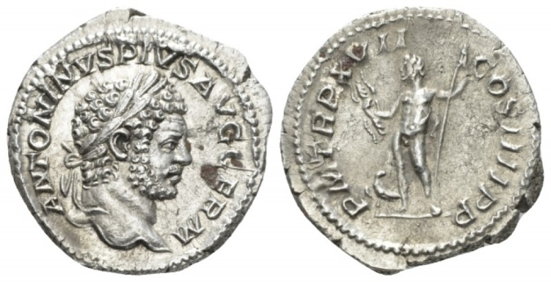 Caracalla, 198-217 Denarius circa 214, AR 19.5mm., 3.16g. Laureate head r. Rev. ...