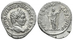 Caracalla, 198-217 Denarius circa 215, AR 18.5mm., 3.27g. Laureate head r. Rev. Pax standing l., holding branch and sceptre. C 314. RIC 268. 

Good ...