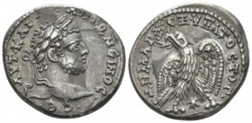 Caracalla, 198-217 Tetradrachm Laodicea ad Mare circa 212-213, AR 27mm., 12.32g. Laureate head r. Rev. Eagle standing facing, head r., with wreath in ...