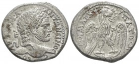 Caracalla, 198-217 Tetradrachm Carrhae (Mesopotamia) circa 215-217, AR 27mm., 17.46g. Laureate head r. Rev. Eagle standing facing on bucranium, head r...