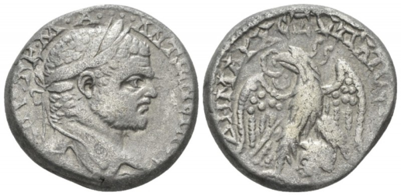 Caracalla, 198-217 Tetradrachm Emesa circa 215-217, AR 20.5mm., 14.02g. Laureate...