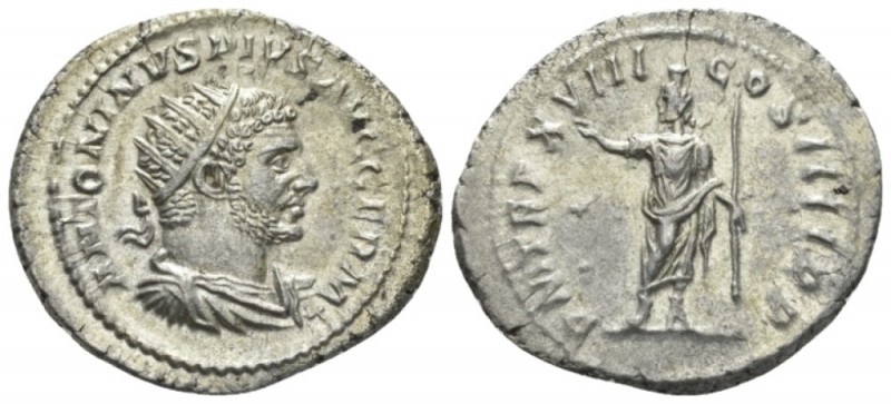 Caracalla, 198-217 Antonianus circa 215, AR 25mm., 4.22g. Radiate and draped bus...