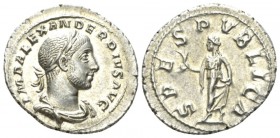 Severus Alexander, 222-235 Denarius circa 232, AR 20.5mm., 3.08g. Laureate bust r. Rev. Spes standing l. holding flower. C 546. RIC 254.

Good Extre...