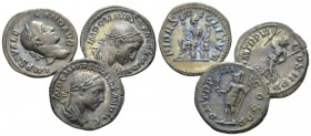 Severus Alexander, 222-235 Lot of 3 Denarii circa 222-235, AR 19mm., 8.45g. Lot of three denarii: RIC 37, RIC 193 and RIC 67.
 
 Toned, Good Very Fi...