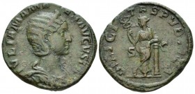 Julia Mamaea, mother of Severus Alexander Sestertius 222-235, Æ 30.5mm., 17.27g. IVLIA MAMAEA AVGVSTA Draped bust r., wearing stephane. Rev. FELICITAS...