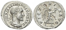 Maximinus I, 235-238 Denarius circa 235-236, AR 21mm., 3.36g. Laureate, draped and cuirassed bust r. Rev. Victory advancing r., holding palm and wreat...