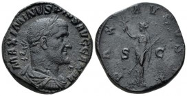 Maximinus I, 235-238 Sestertius circa 236-237, Æ 29mm., 23.96g. Laureate, draped and cuirassed bust r. Rev. Pax standing l., holding branch and sceptr...
