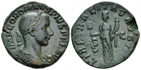 Gordian III, 238-244 Sestertius circa 239, Æ 30mm., 15.93g. Laureate, draped, and cuirassed bust r. Rev. Liberalitas standing l., holding abacus and d...