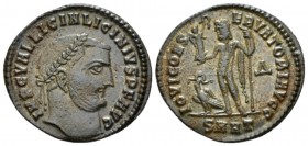 Licinius, 308-324 Follis Heraclea circa 312, Æ 23.5mm., 3.36g. Laureate head r. Rev. Jupiter standing l., holding crowning Victory and sceptre; at fee...