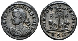 Licinius II caesar, 317-324 Follis Thessalonica circa 320, Æ 18.5mm., 2.92g. Laureate, draped, and cuirassed bust l. Rev. Two captives seated at base ...
