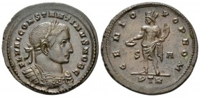 Constantine Caesar, 306-309 Follis Treveri circa 307, Æ 28.5mm., 7.89g. FL IVL CONSTANTINVS NOB C Laureate and cuirassed bust r. Rev. GENIO POP ROM Ge...