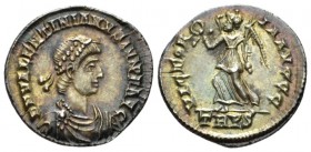 Valentinian II, 375-392 Siliqua Treveri circa 375-383, AR 18mm., 2.21g. D N VALENTINIANVS IVN P F AVG Pearl-diademed, draped and cuirassed bust r. Rev...