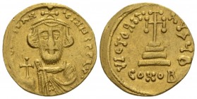 Constans II, September 641 – 15 July 678, with colleagues from 654 Solidus circa 651-654, AV 19mm., 4.34g. dN CONSTAN – TINYS PP AY Bust facing with l...
