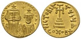 Constans II, September 641 – 15 July 678, with colleagues from 654 Solidus circa 654-659, AV 20mm., 4.51g. dN CONSTATINVS CCONCTANT Facing busts of Co...