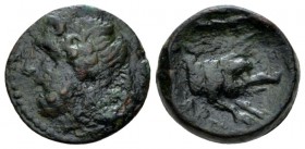 Apulia, Arpi Sextans circa 325-275, Æ 15.5mm., 3.06g. Laureate head of Zeus l., behind, thunderbolt. Rev. Forepart of boar r.; above, spearhead. Histo...