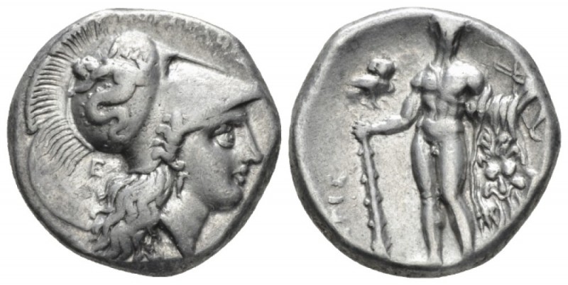 Lucania, Heraclea Nomos circa 281-278, AR 20.5mm., 7.85g. Helmeted head of Athen...