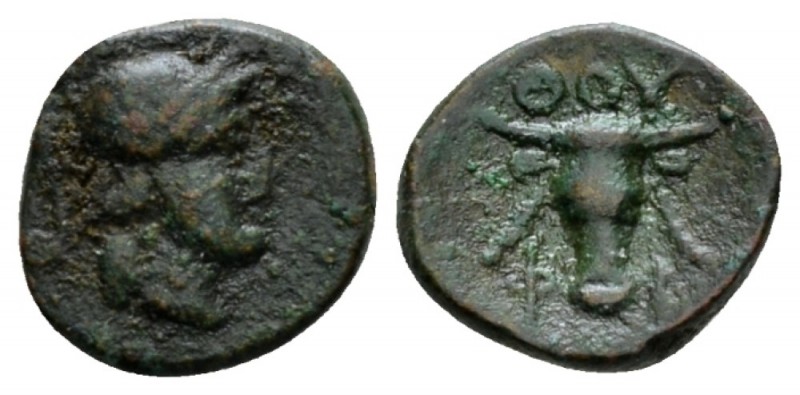 Lucania, Thurium Bronze after 300, Æ 10mm., 0.80g. Head of Athena r., wearing At...
