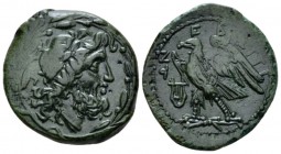 Bruttium, Brettii Reduced Uncia circa 208-203, Æ 23.5mm., 8.21g. Laureate head of Zeus r.; within laurel wreath. Rev. Eagle standing l. on thunderbolt...