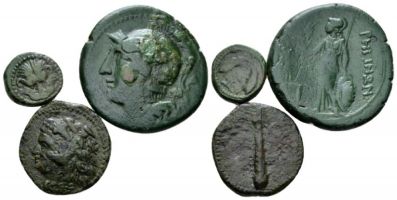 Bruttium, Hipponium. Rhegium. Lot of 3 Bronzes circa 425-300, Æ 16mm., 11.05g. L...
