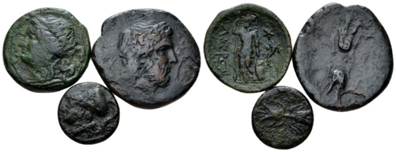 Bruttium, Locri Lot of 3 Bronzes circa 350-270, Æ 18mm., 14.08g. Large lot of 3 ...