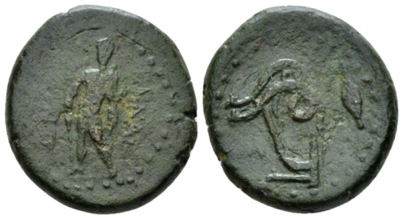 Sicily, Henna Hemilitra circa 200-150, Æ 23.5mm., 9.35g. Triptolemus standing fa...
