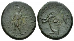 Sicily, Henna Hemilitra circa 200-150, Æ 23.5mm., 9.35g. Triptolemus standing facing, holding sceptre. Rev. Plough trained by two snakes. Campana 8. C...