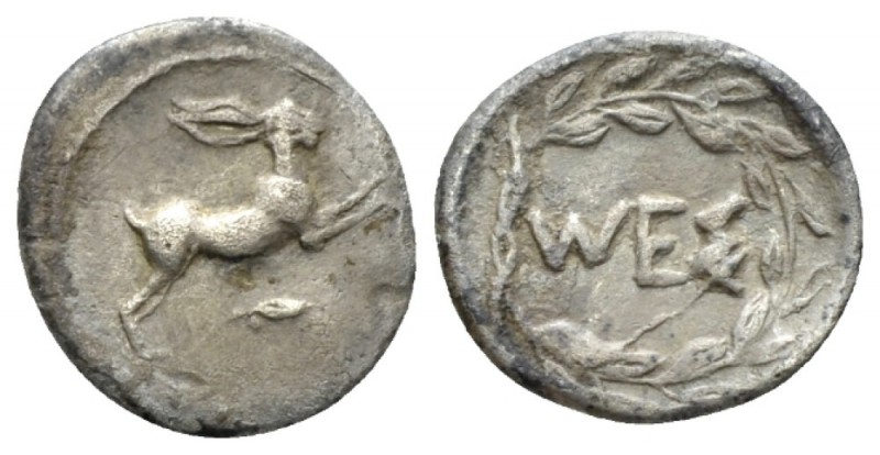 Sicily, Messana Litra circa 440-430, AR 12.5mm., 0.76g. Hare r. Rev. Legend with...