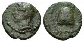 Sicily, Mamertini Uncia circa 200-200, Æ 12mm., 1.51g. Laureate head of Apollo l. Rev. Omphalos. Calciati 28. SNG ANS 433.

Light green patina, Very...