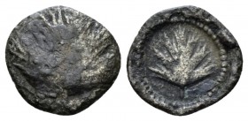 Sicily, Selinus Litra circa 480-466, AR 10mm., 0.54g. Selinon leaf. Rev. Selinon leaf. SNG ANS 687. SNG Copenhagen 596.

Toned, Very Fine.

From t...