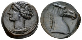 The Carthaginians in Sicily and North Africa, Bronze circa 264-241, Æ 18.5mm., 5.42g. Wreathed head of Tanit l. Rev. Head of horse r. SNG Copenhagen 2...