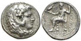 Kingdom of Macedon, Alexander III, 336 – 323 Babylon Tetradrachm circa 323-319, AR 28mm., 16.79g. Head of Herakles r., wearing lion skin headdress. Re...